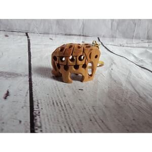 Elephant Keychain Hand Carved Wood Made in India 1 1/4in